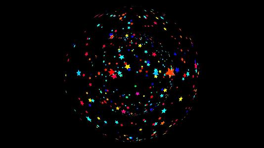 200颗彩虹色的恒星在球中滚动在球中慢慢落下最后最后落下视频的预览图