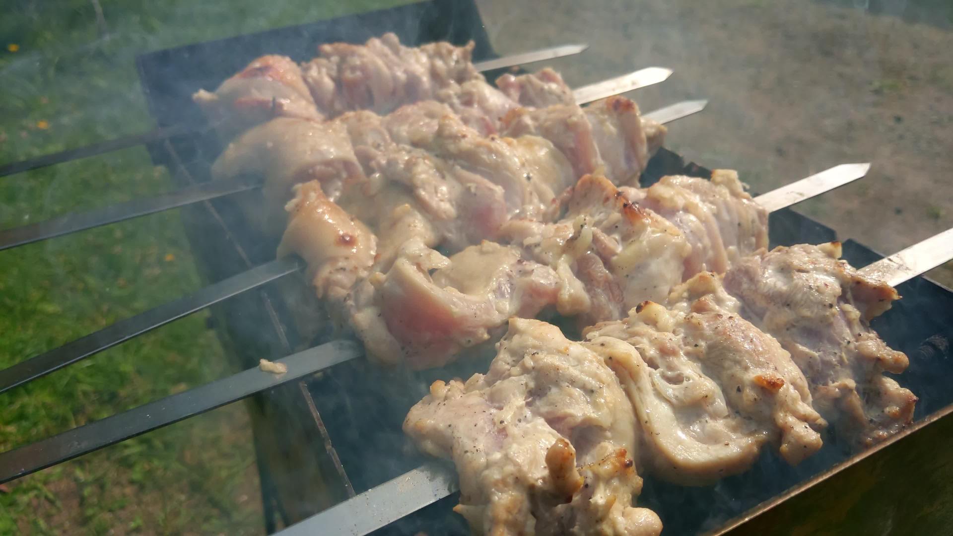 烧烤在火上猪肉是烧烤视频的预览图