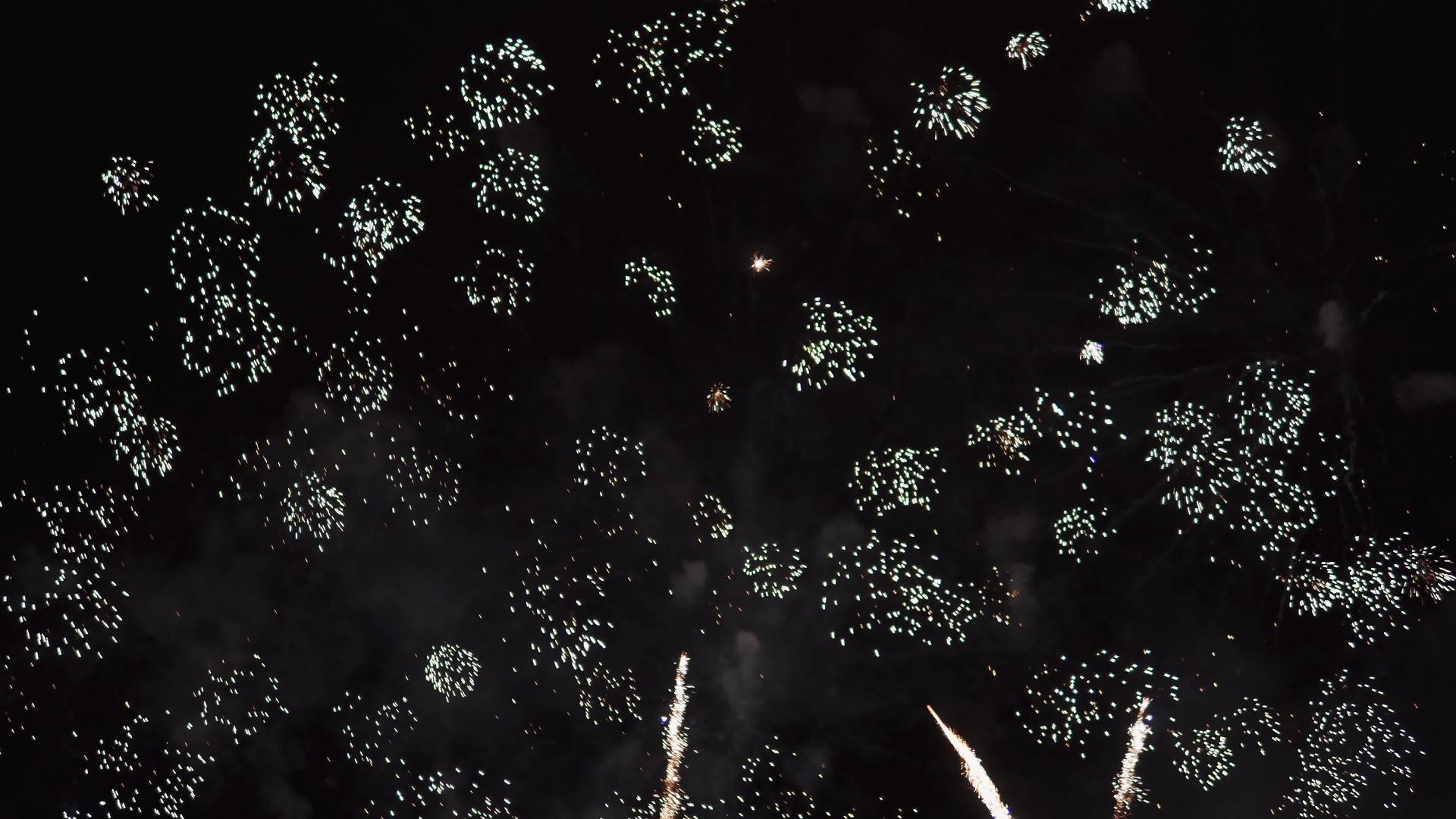 五颜六色的烟花在黑色的天空背景上视频的预览图
