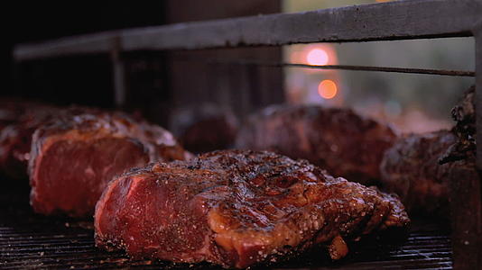 烤架上的牛肉-平移镜头视频的预览图