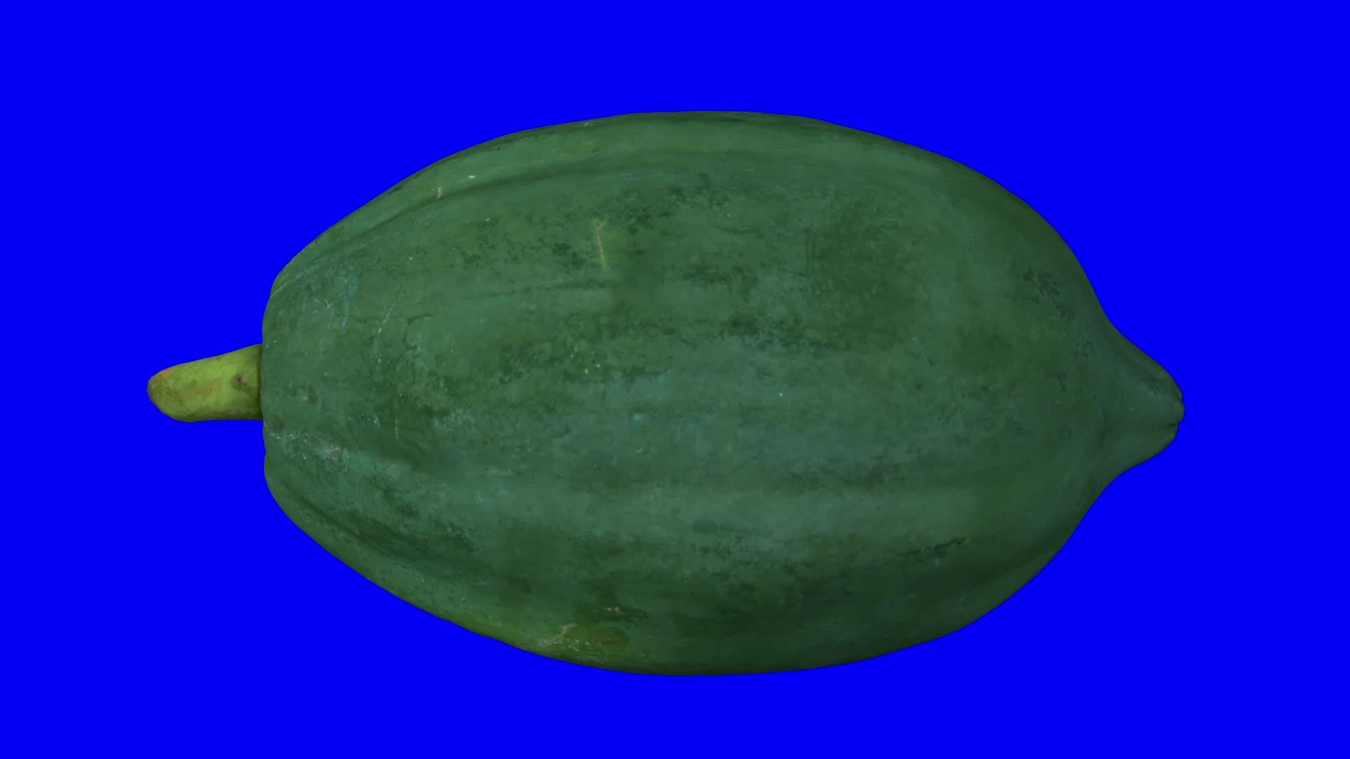 蓝色背景的绿色木瓜旋转02视频的预览图