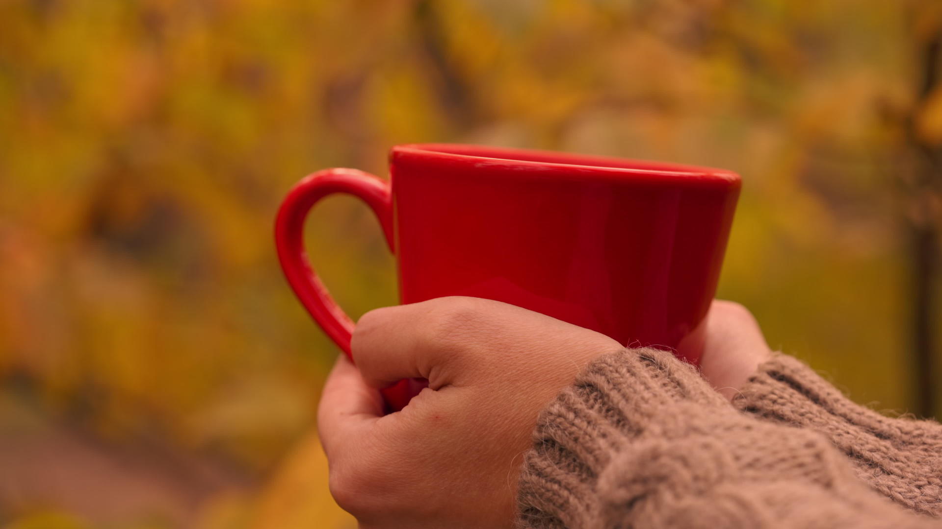 女性手闭上咖啡和户外杯咖啡视频的预览图