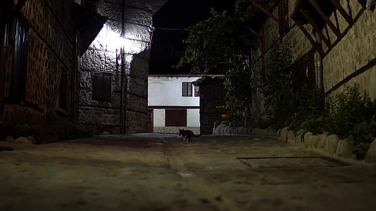 晚上保加利亚班斯科的老房子和老式黑暗小巷里的街道视频的预览图