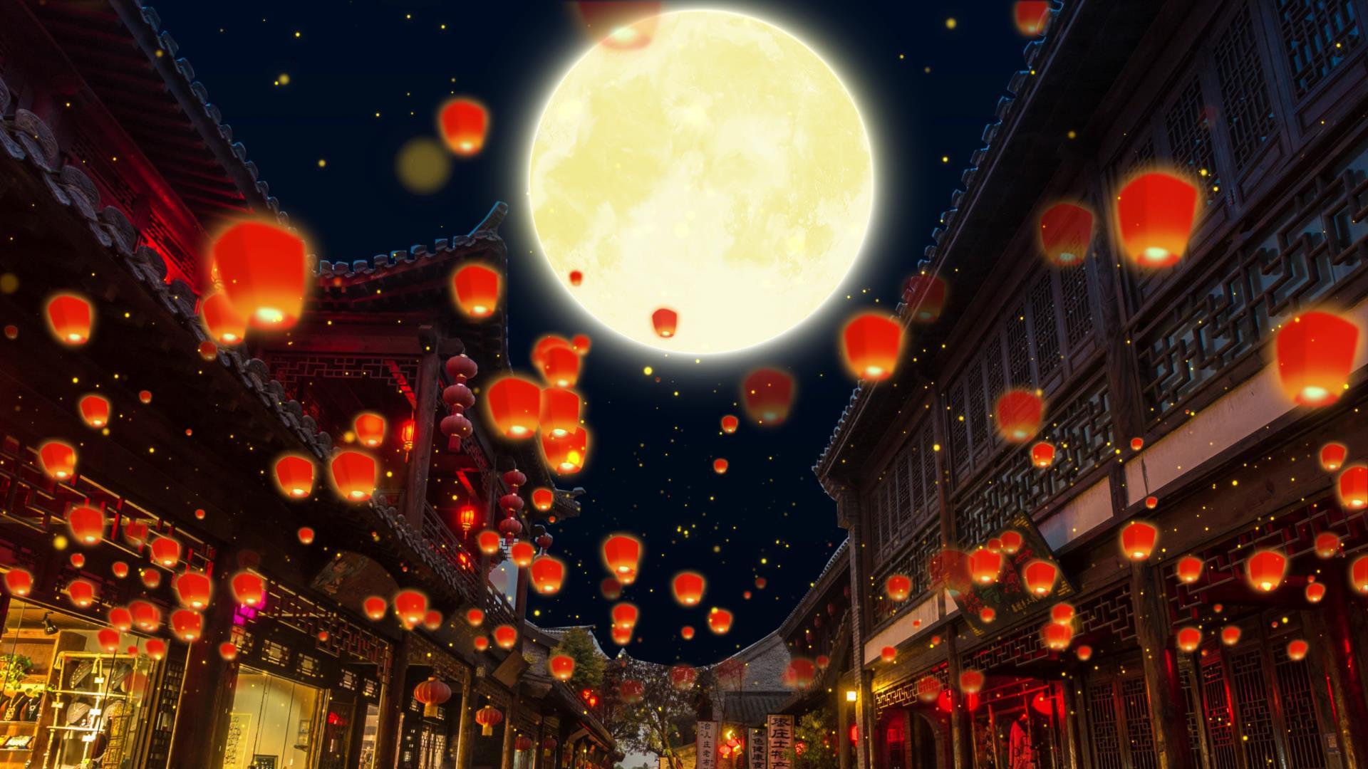 4K孔明灯中国风夜景LED背景动画视频的预览图