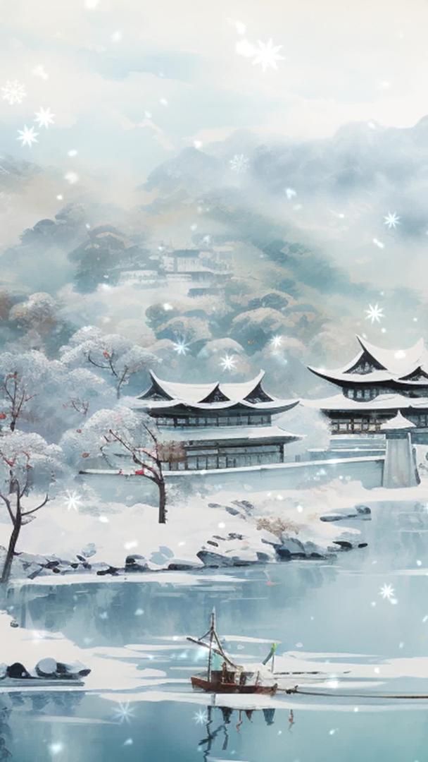 古风唯美冬季大寒雪景舞台背景视频视频的预览图