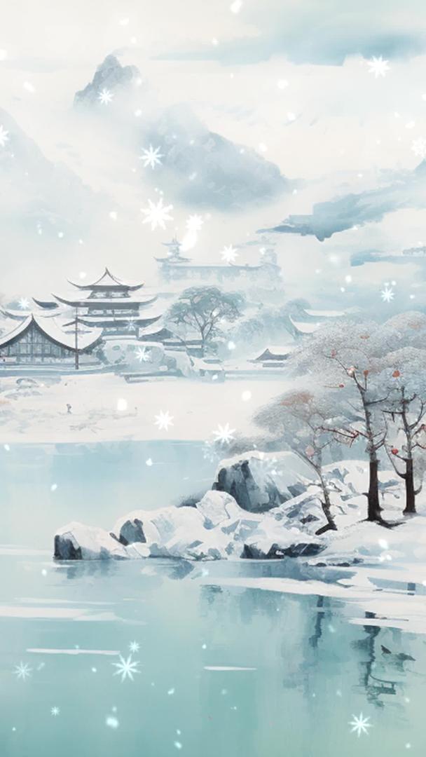 古风唯美冬季大寒雪景舞台背景视频视频的预览图