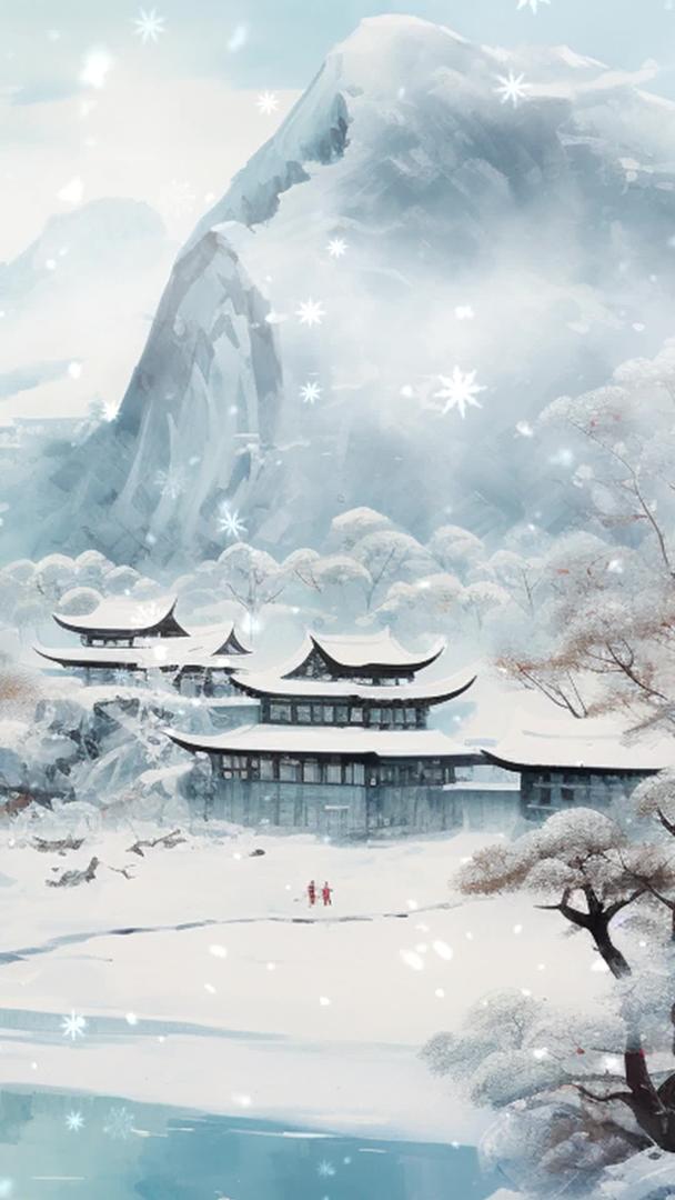 古风唯美冬季大寒雪景舞台背景视频视频的预览图