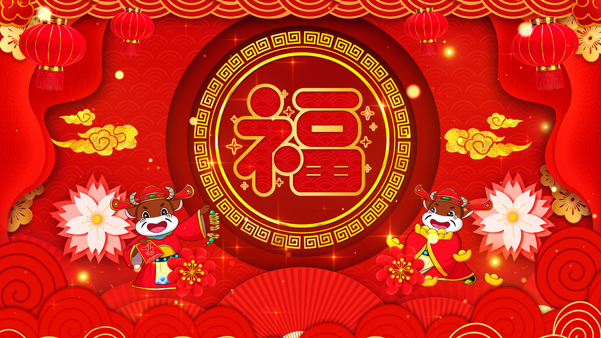 4K喜庆红色新年福字循环背景视频的预览图