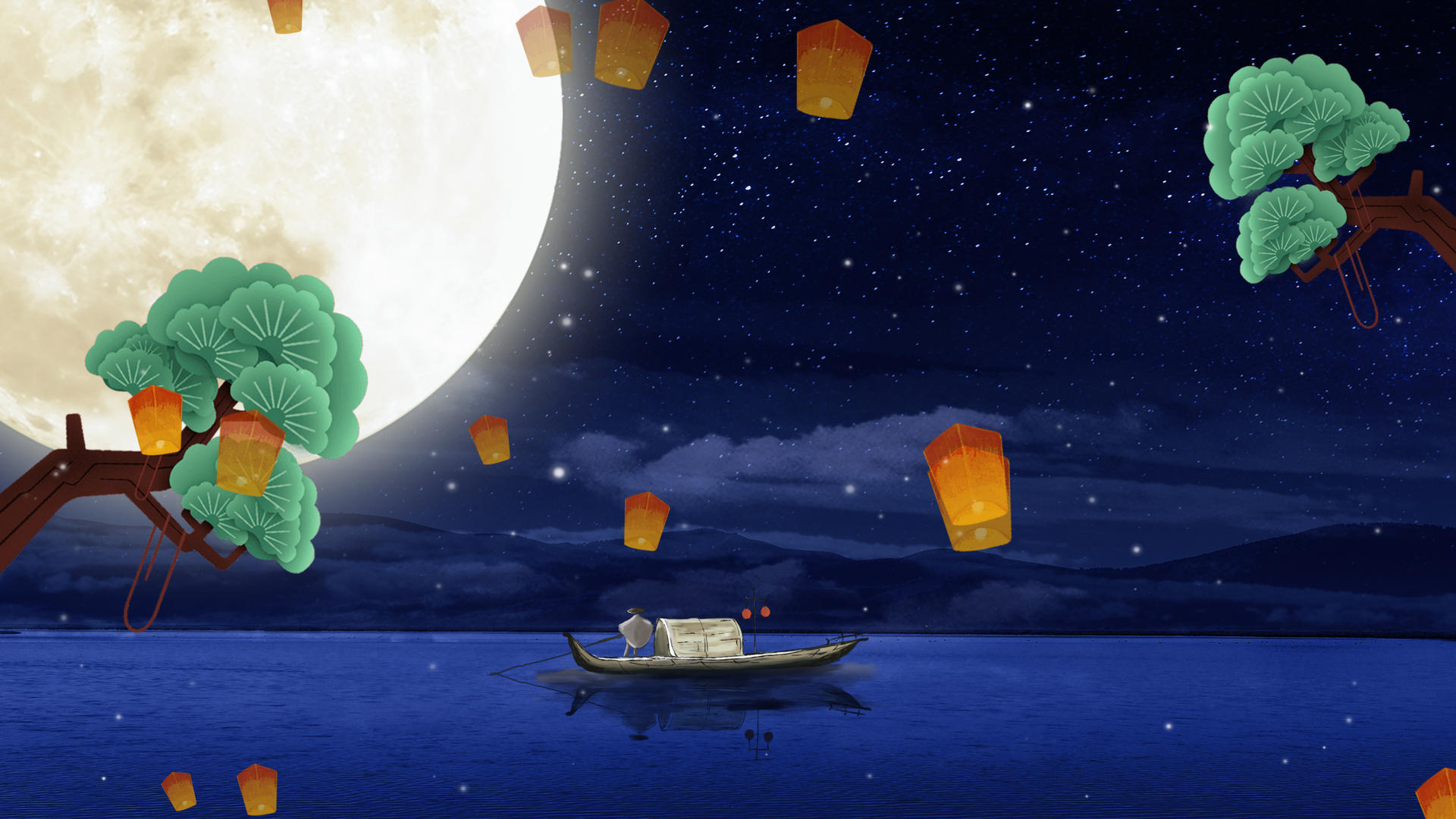 中国风孔明灯4K中元节唯美动态背景视频视频的预览图