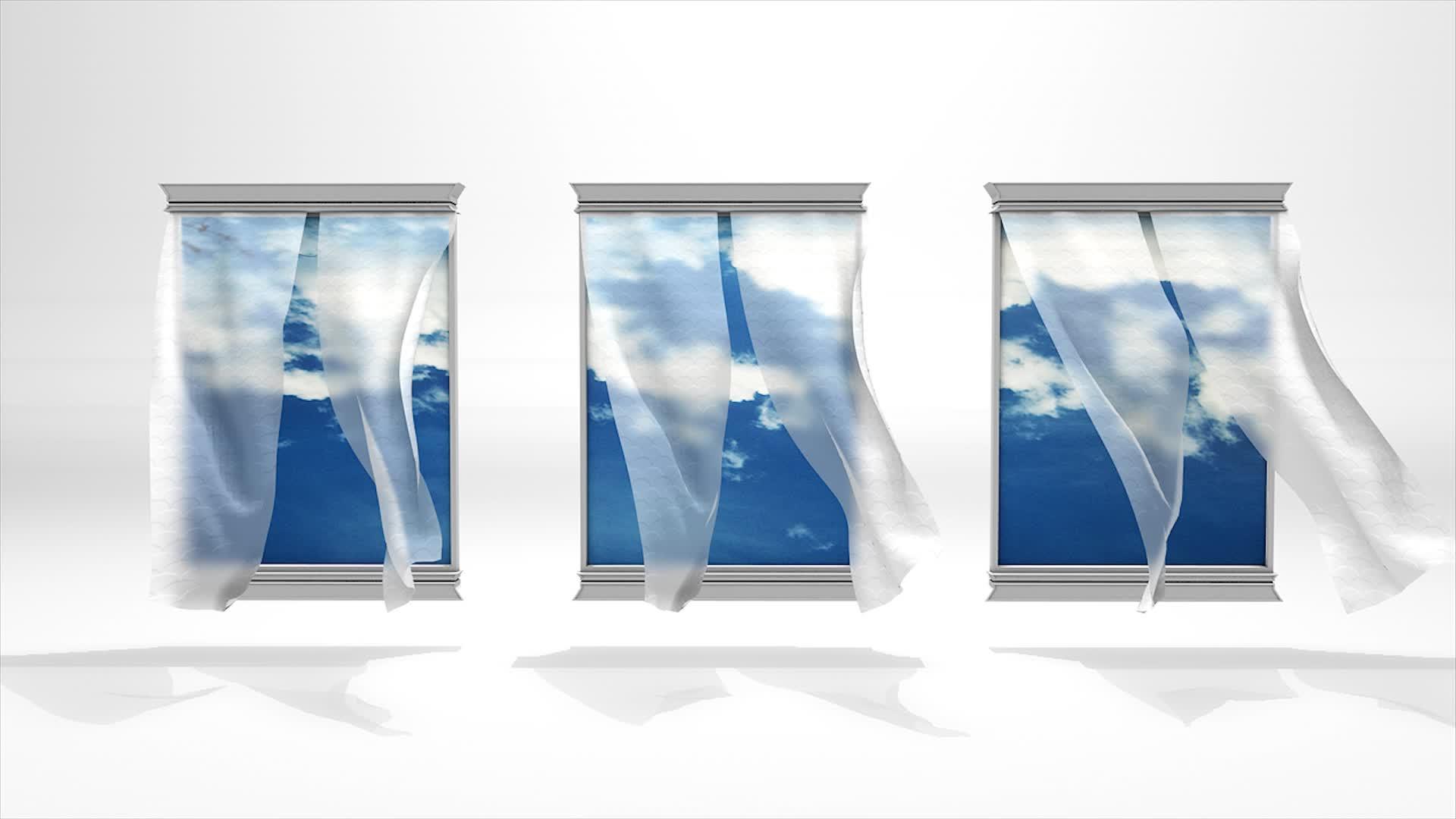 3d三个窗户吹动窗帘动画视频的预览图