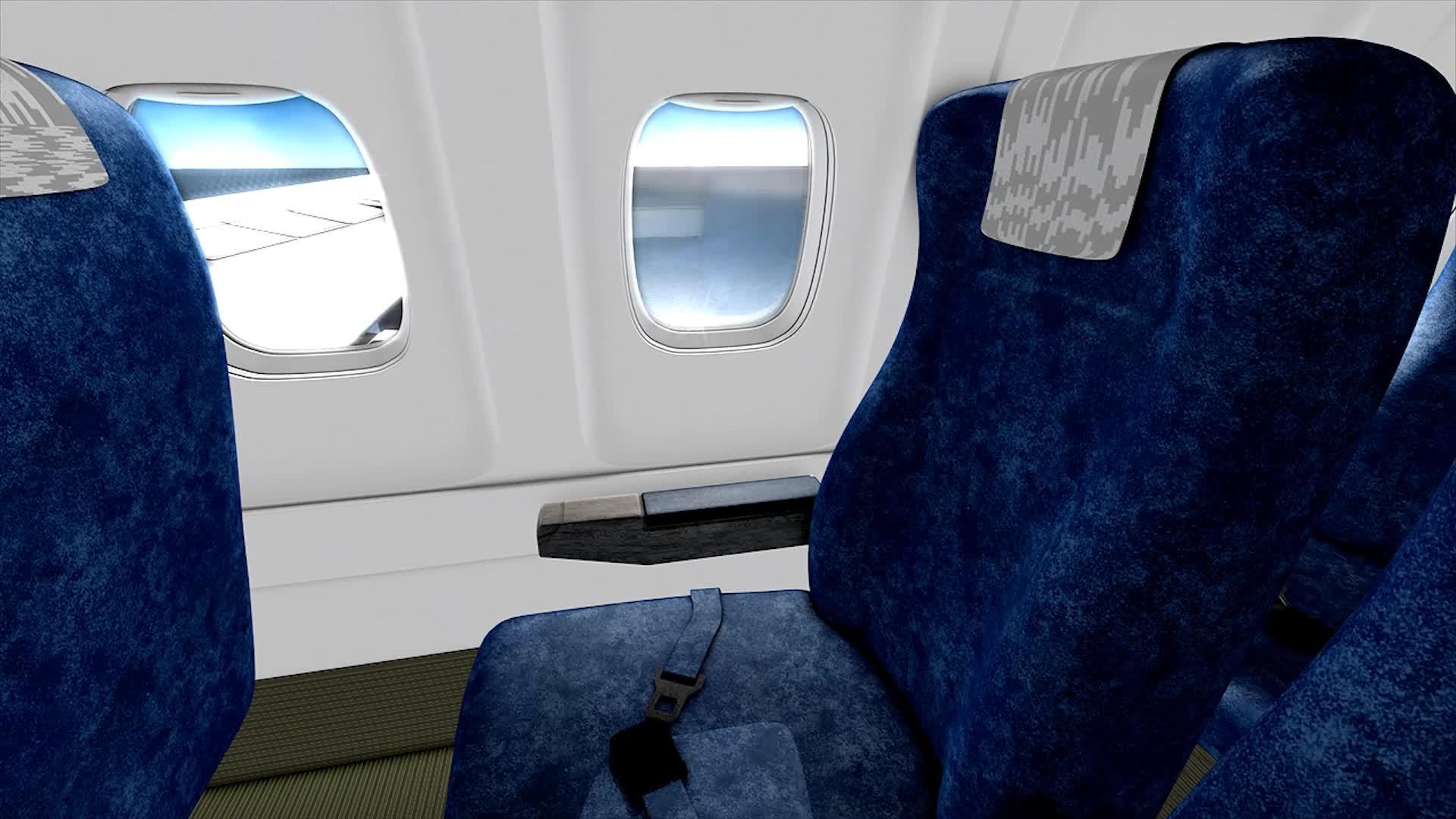 商业喷气式飞机客舱观景动画视频的预览图