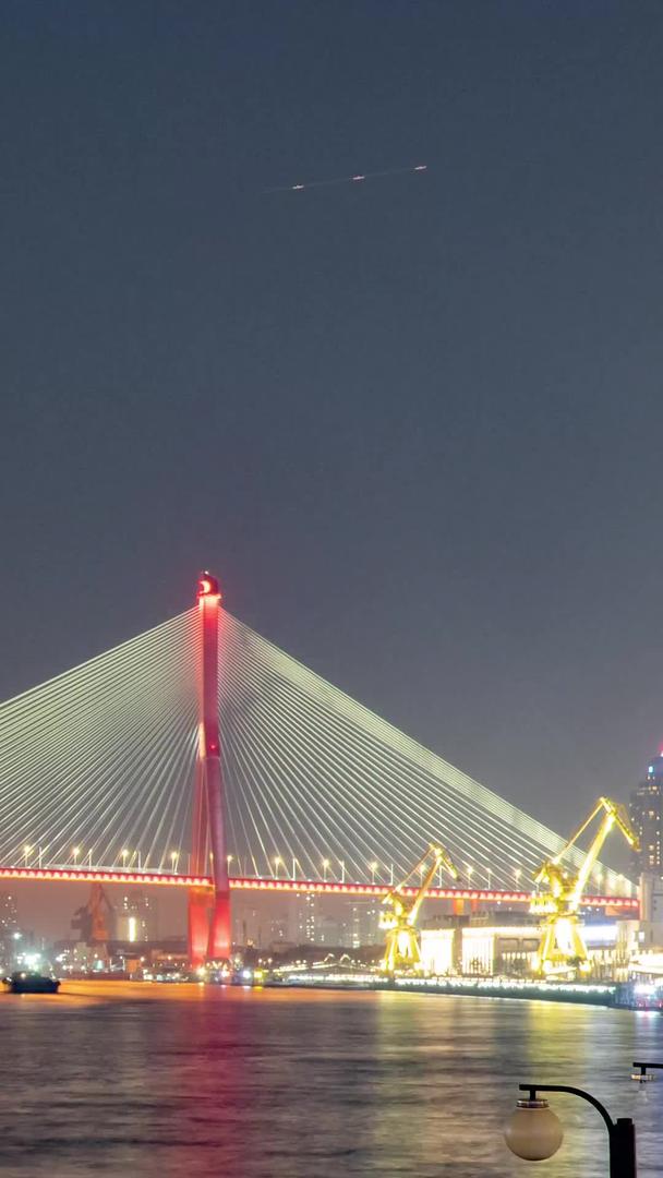 黄浦江船舶照明交通延迟摄影上海杨浦大桥地标夜景视频的预览图