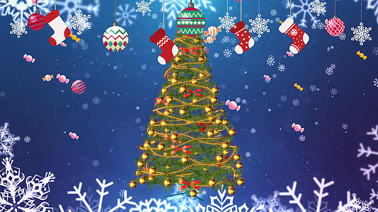 圣诞节圣诞树雪花飘落合成背景视频的预览图
