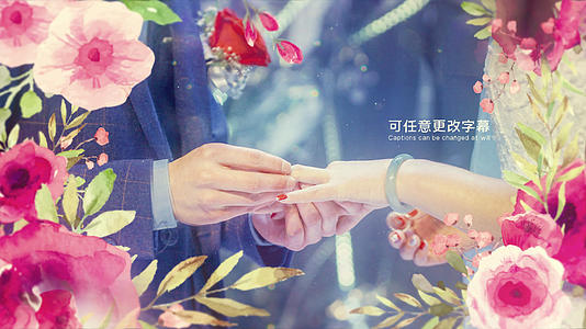 水彩画花朵遮罩浪漫幻灯片婚礼相册视频的预览图
