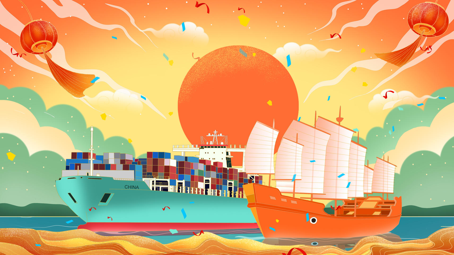 4K国际航海日中国航海日插画动态背景视频视频的预览图