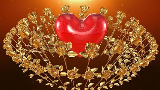 情人节爱心环绕金色玫瑰视频的预览图