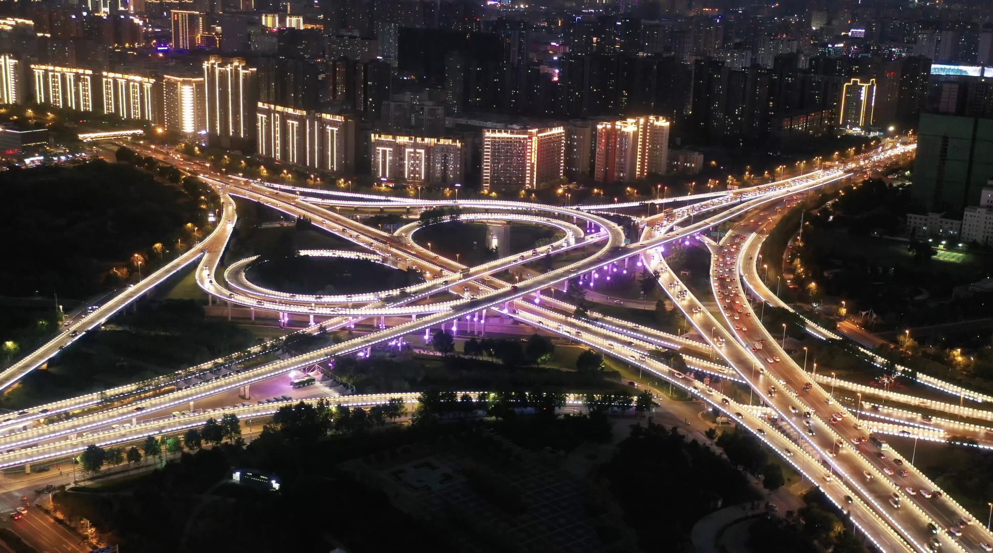 郑州金水路立交桥夜景航拍4K视频视频的预览图