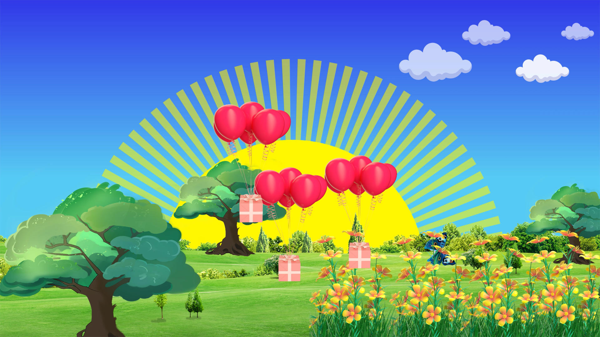 4k卡通儿童气球太阳背景视频的预览图