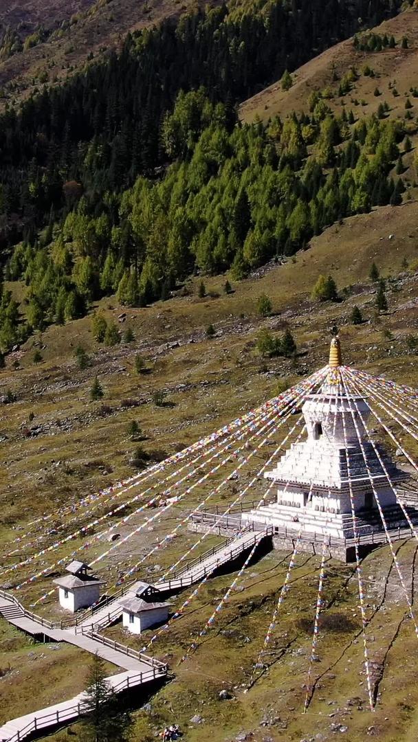 航拍藏传佛教经幡白塔视频视频的预览图