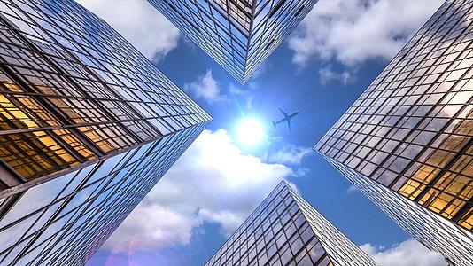飞机越过高楼大厦合成视频视频的预览图