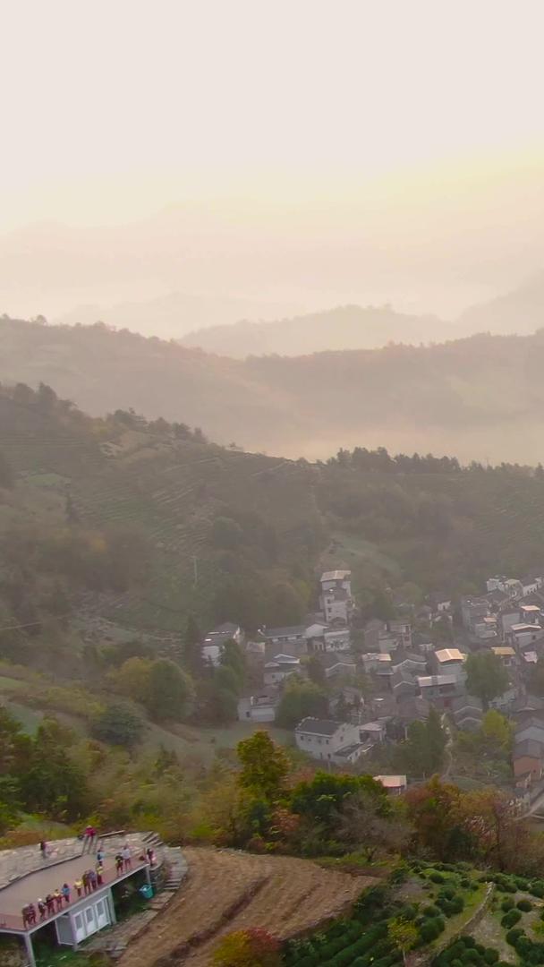 航拍安徽黄山山脉徽派建筑村庄全景视频视频的预览图
