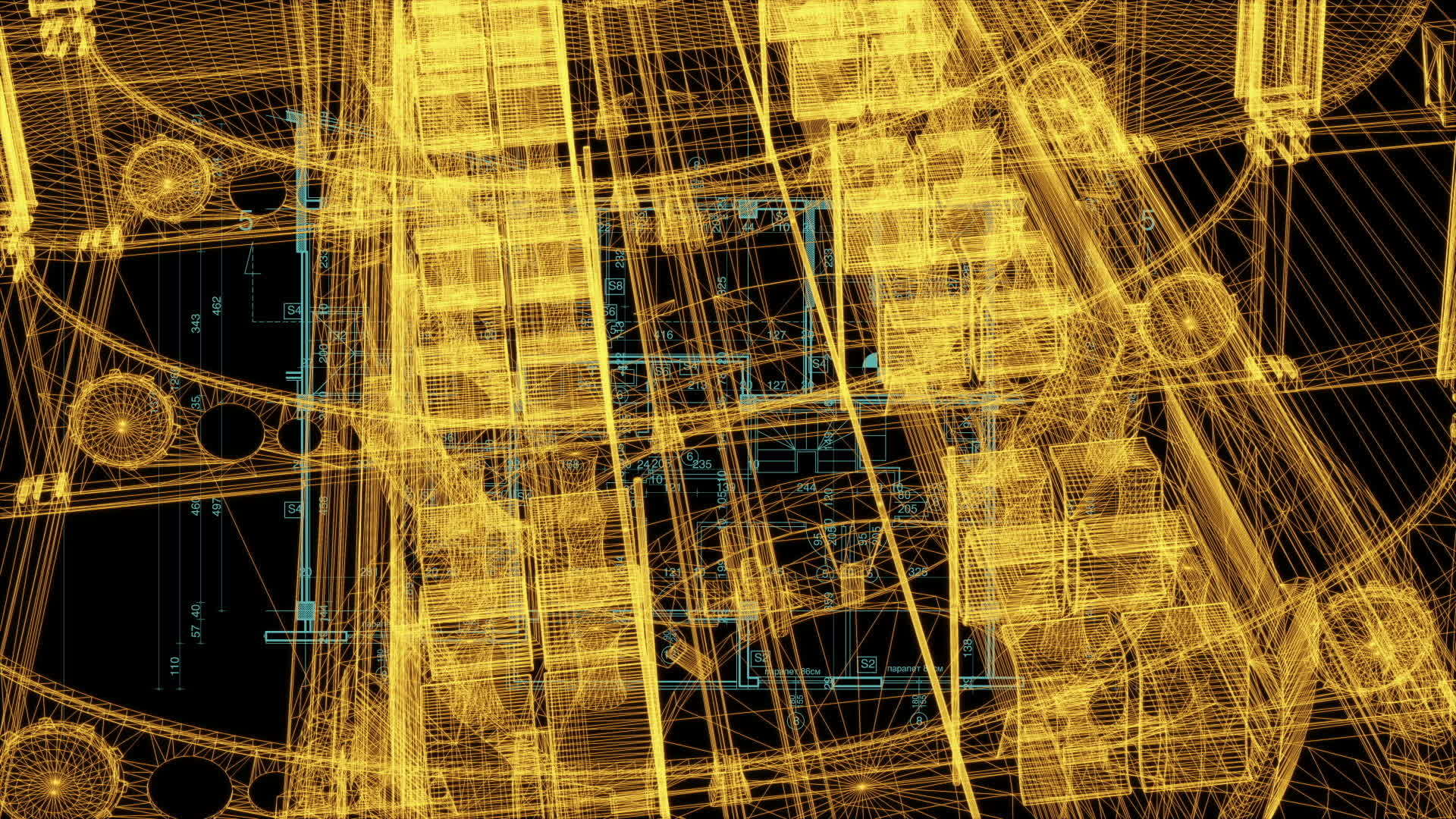 3d工业建筑和电线框架模型的蓝图视频的预览图