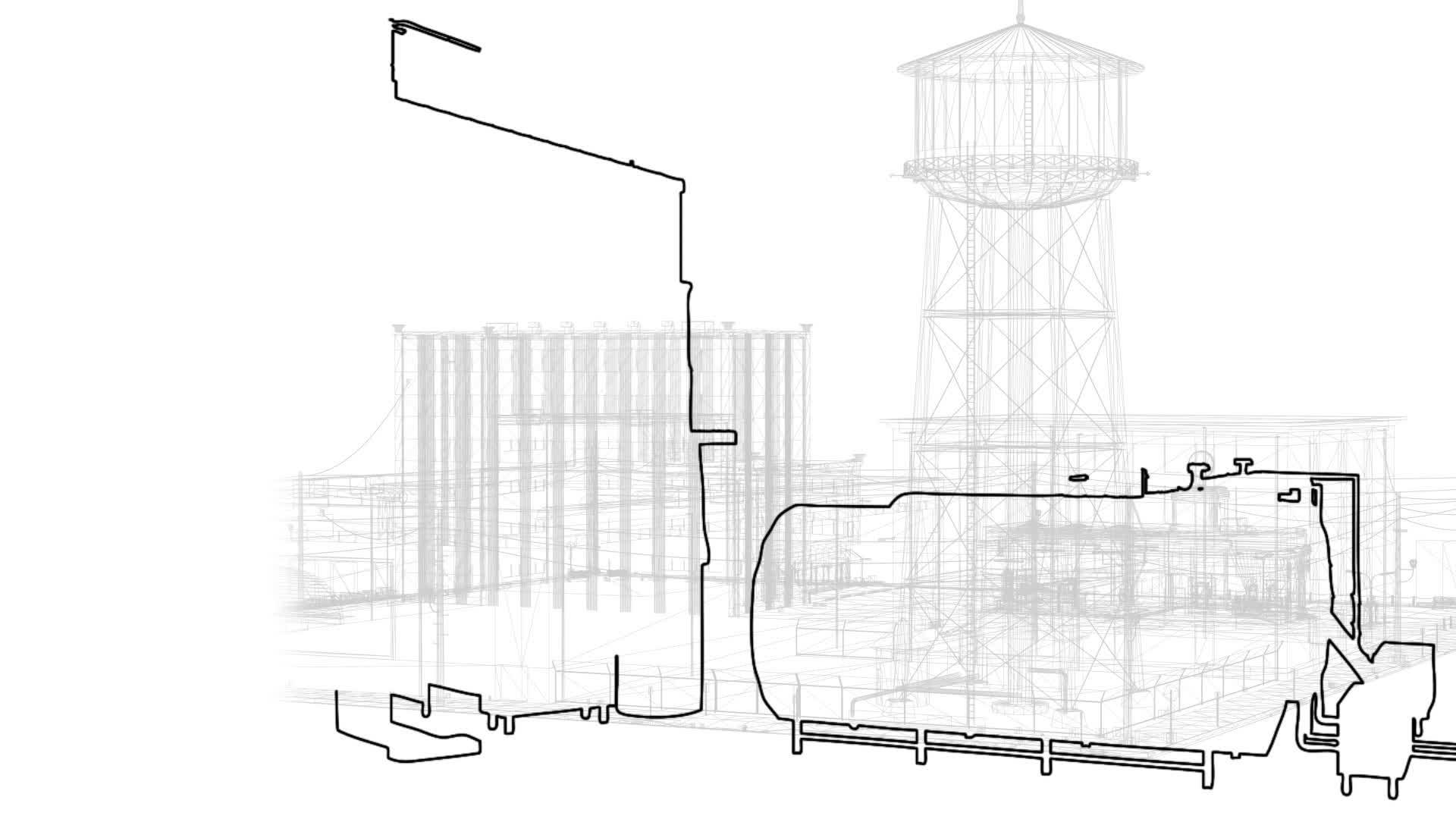 3d铁丝框架模型工业建筑和油罐提油大纲视频的预览图