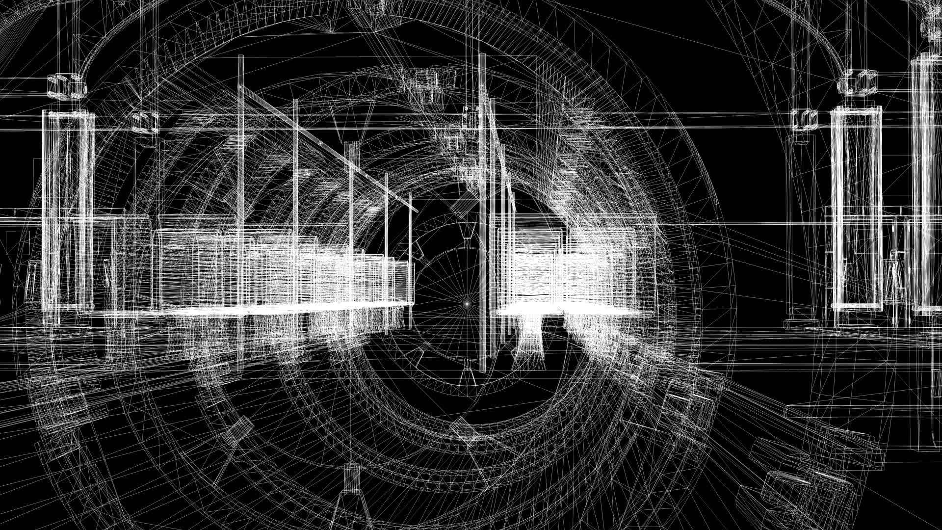 3d工业建筑的线框模型视频的预览图