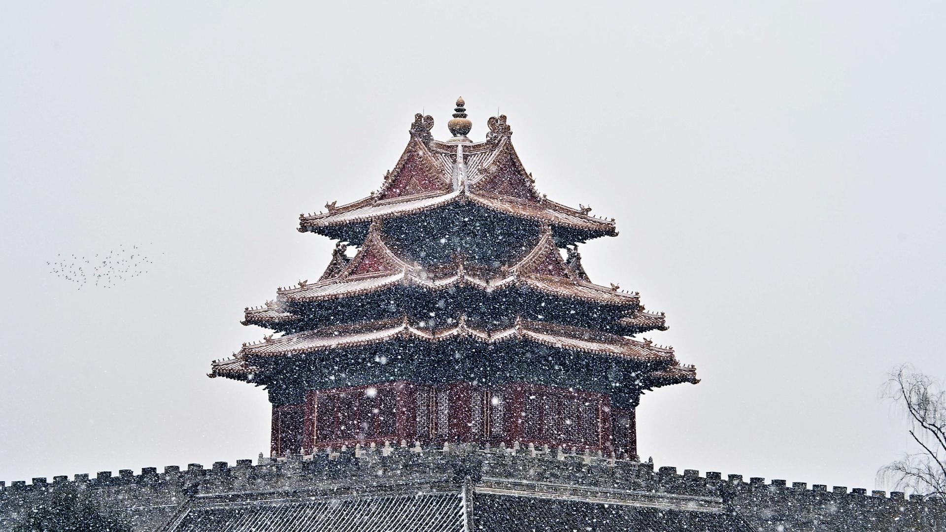 北京角楼城墙雪景视频的预览图