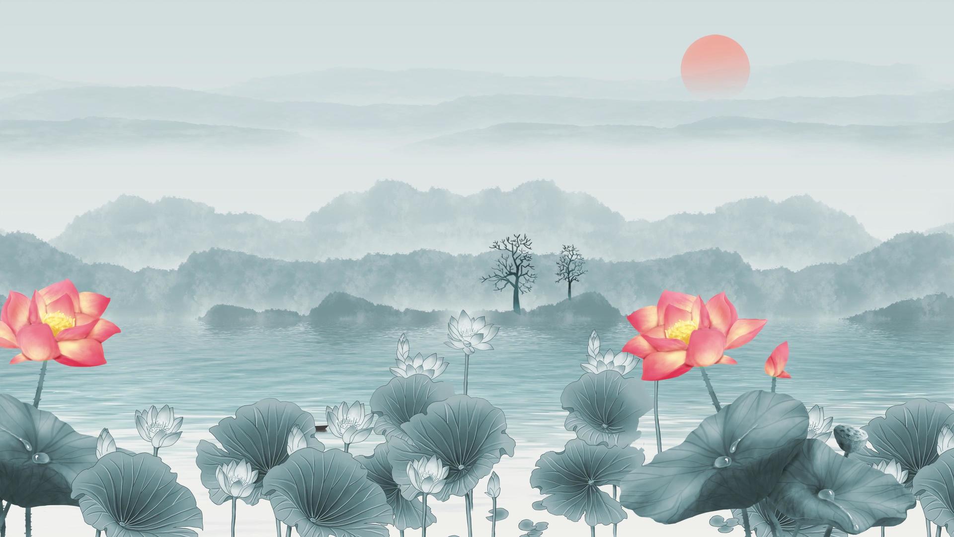 4K中国风水墨山水画节日节气背景视频视频的预览图