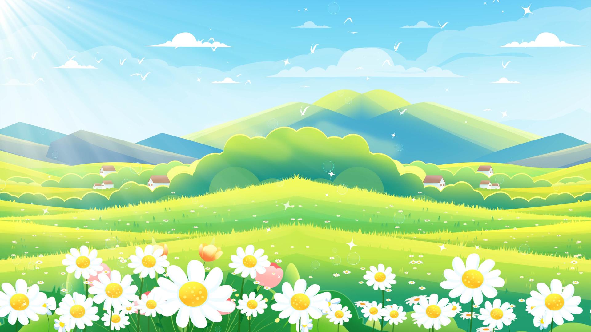 漫画美治花海浪漫风景六一儿童节背景视频的预览图