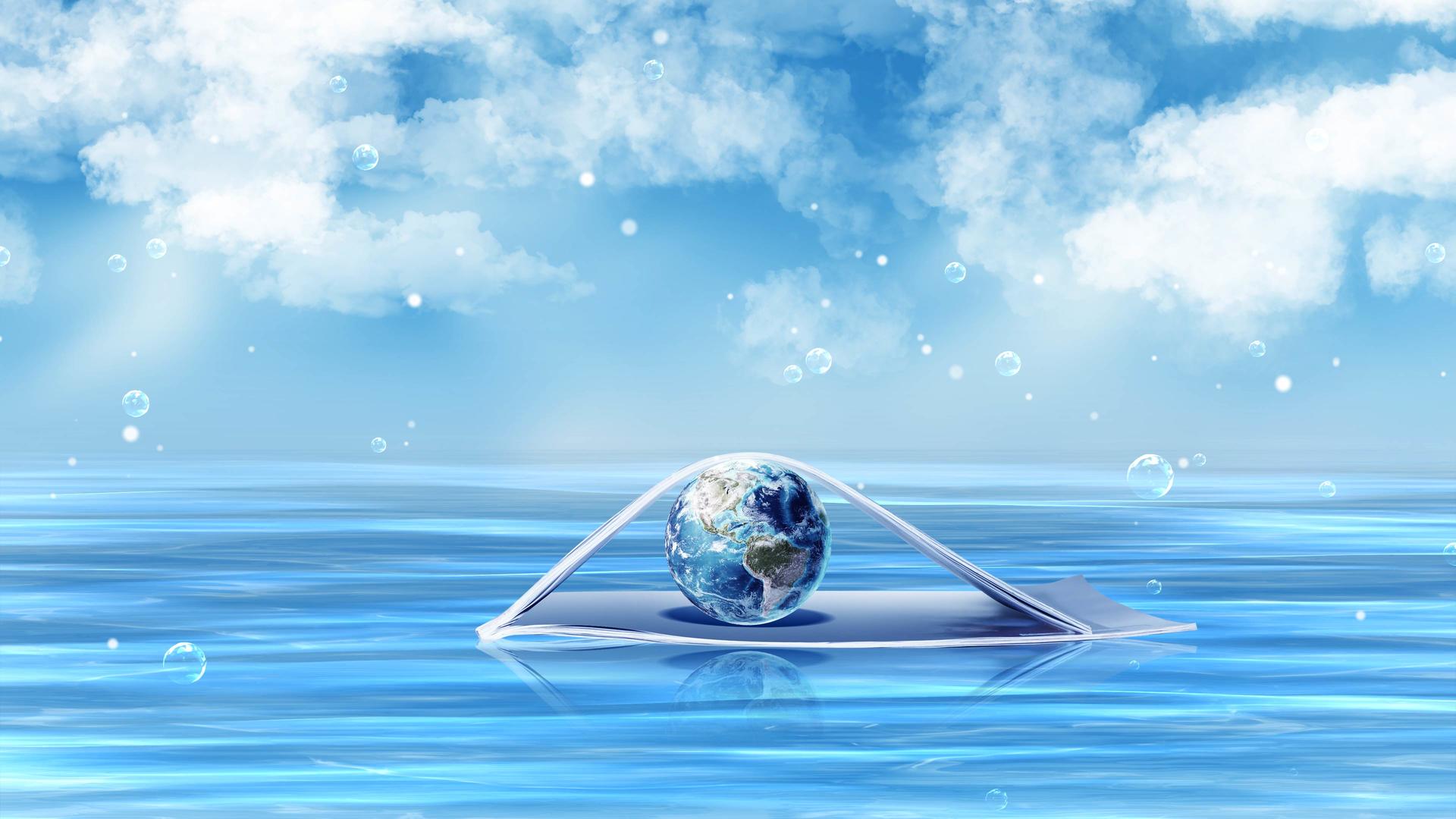 蓝色优雅蓝天白云地球书籍世界阅读日背景视频的预览图