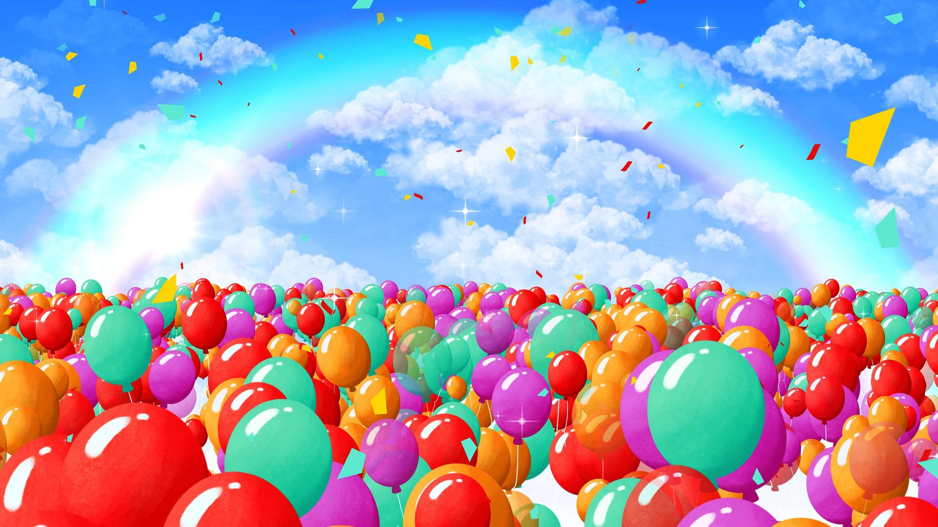 4K卡通七彩气球背景视频素材视频的预览图
