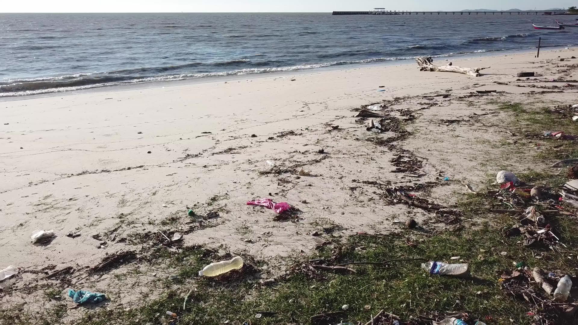 人类向海滩扔垃圾的污染视频的预览图