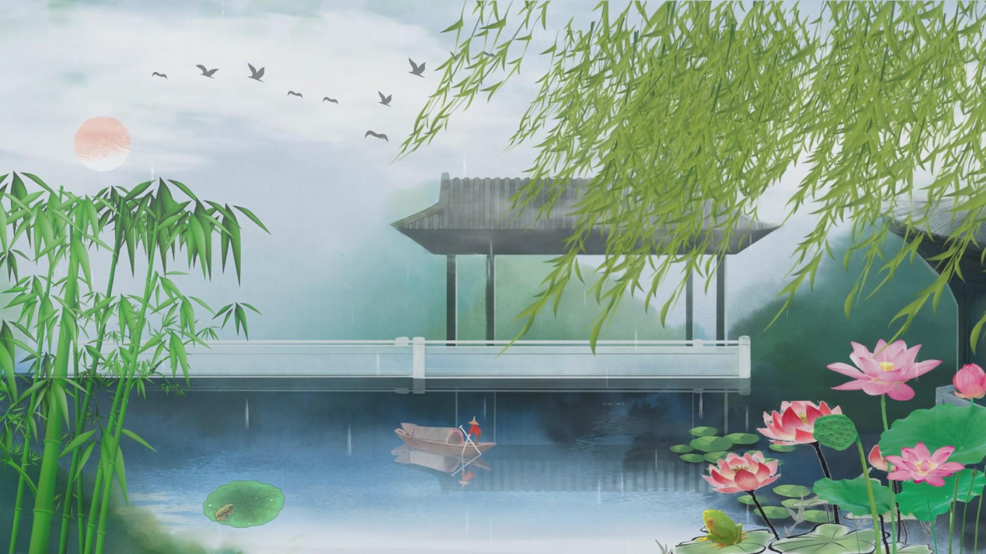中国风古亭风景背景元素视频的预览图