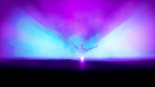 在舞台上跳舞打破舞蹈照明舞者对抗五颜六色的聚光灯慢动作无缝视频的预览图