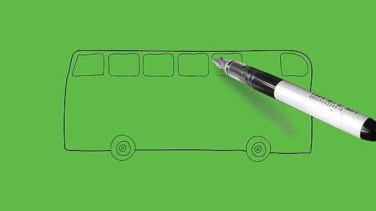 在抽象的绿色背景下黑色和蓝色的巴士是黑色和蓝色的视频的预览图