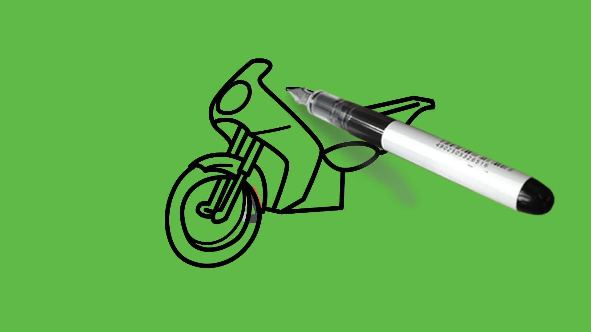 在抽象的绿色背景下画出色彩组合的运动自行车Pleoption视频的预览图