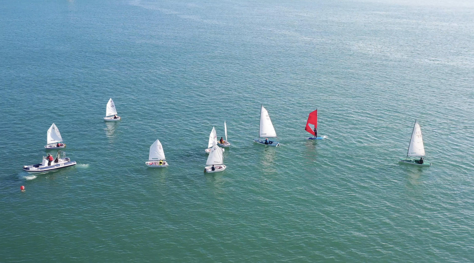 青岛海中的帆船航拍4K视频视频的预览图