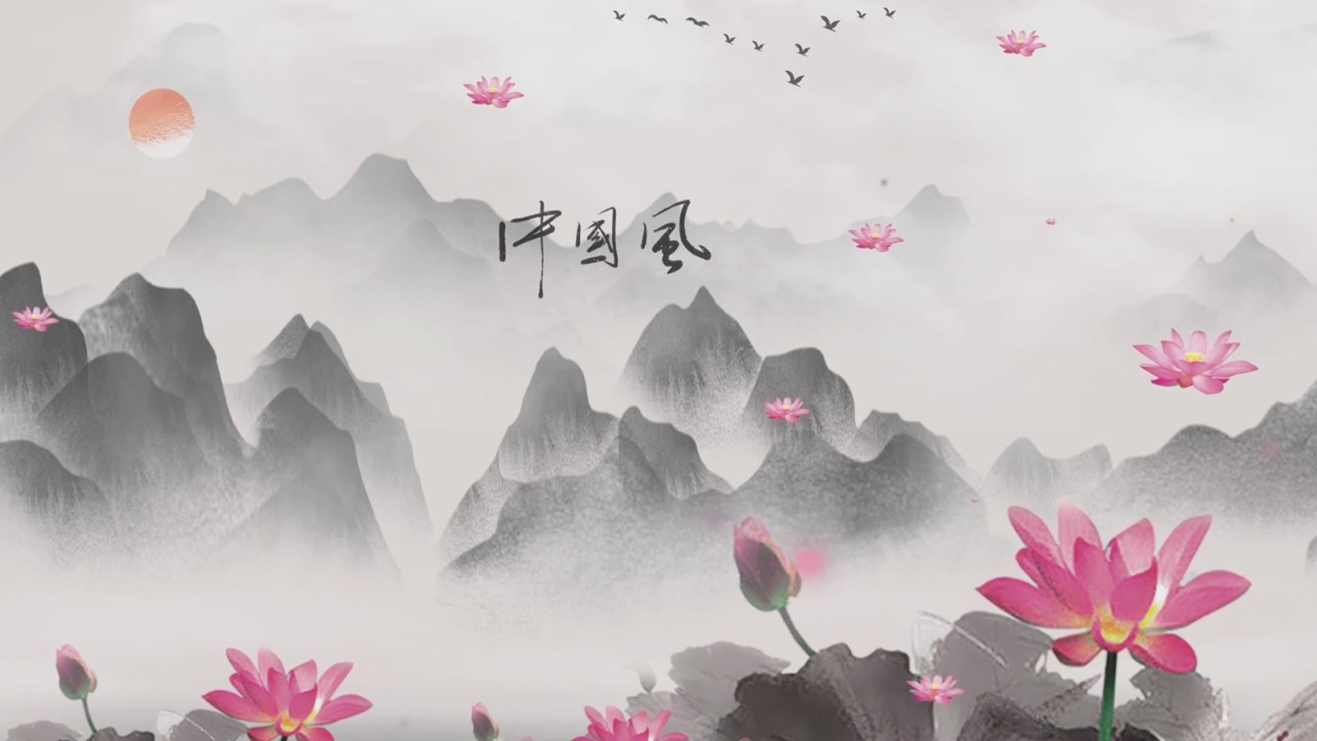 中国风水墨山水荷花素材视频的预览图