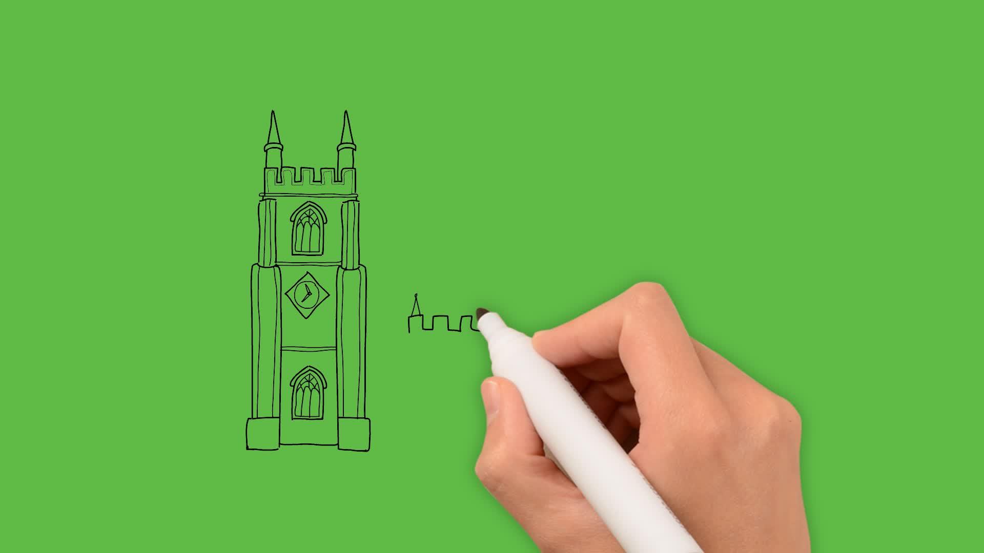 钟塔艺术在绿色背景上使用颜色组合视频的预览图