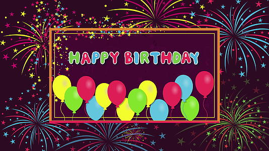 生日快乐动画4充满烟花和气球K视频的预览图