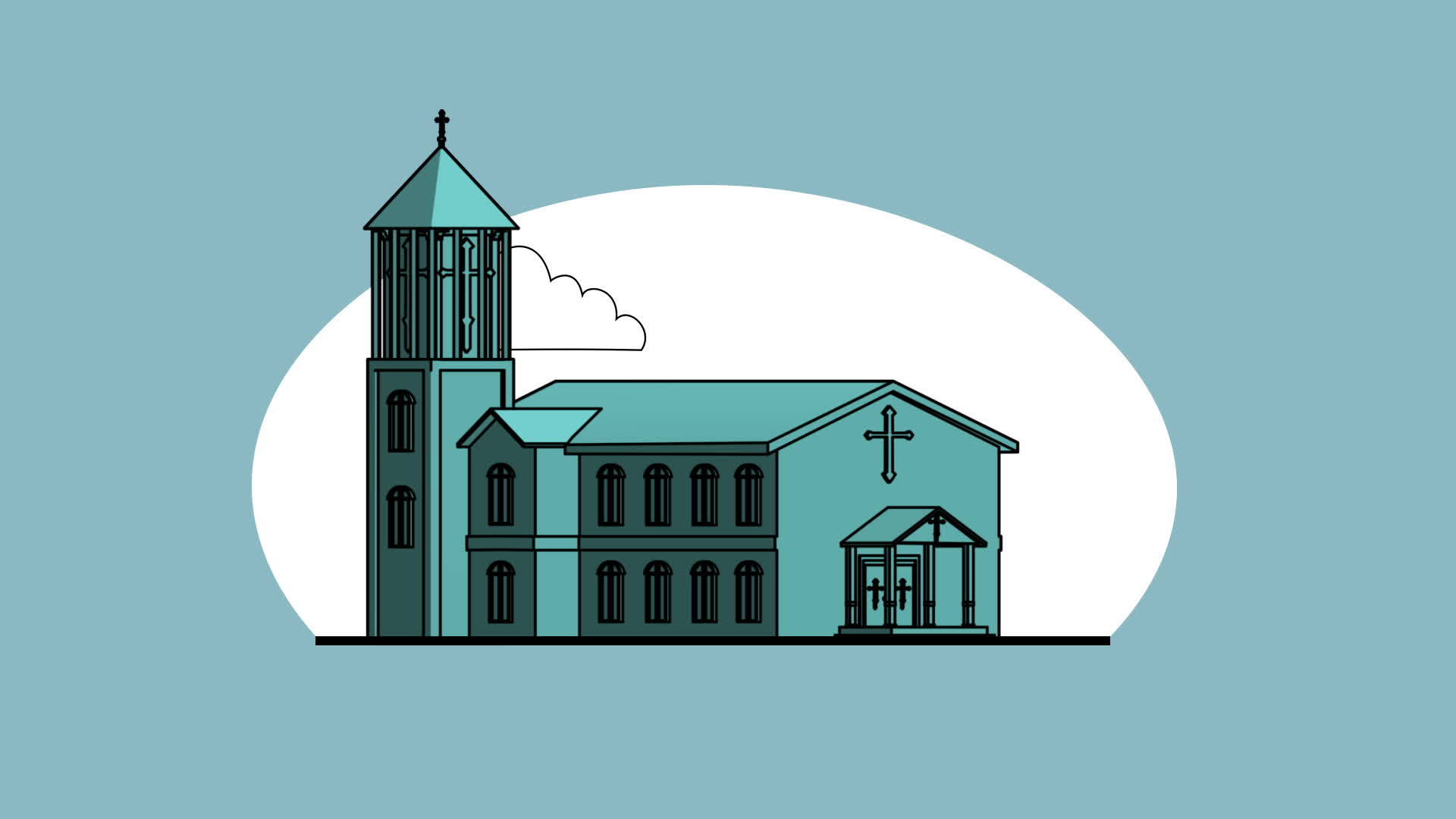 教堂采用平板卡通风格视频的预览图