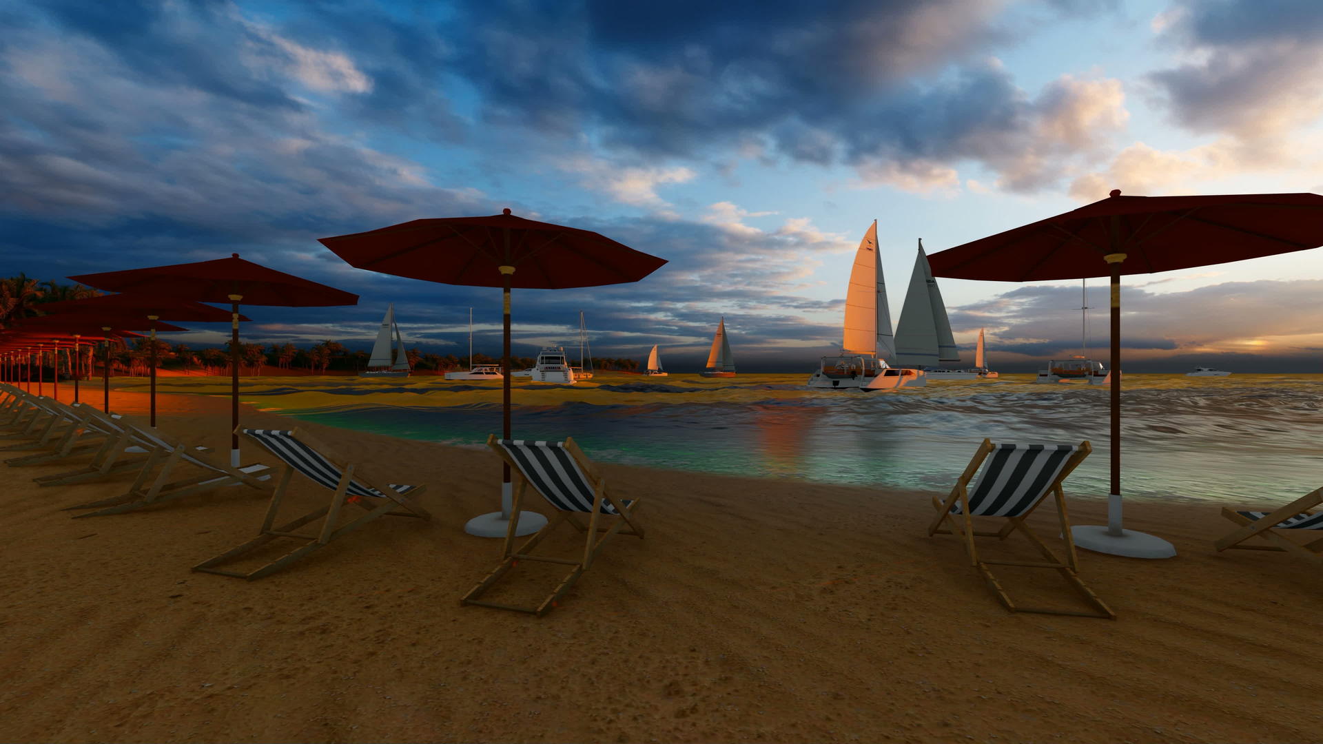 海滩上的伞椅和惊人的天空视频的预览图