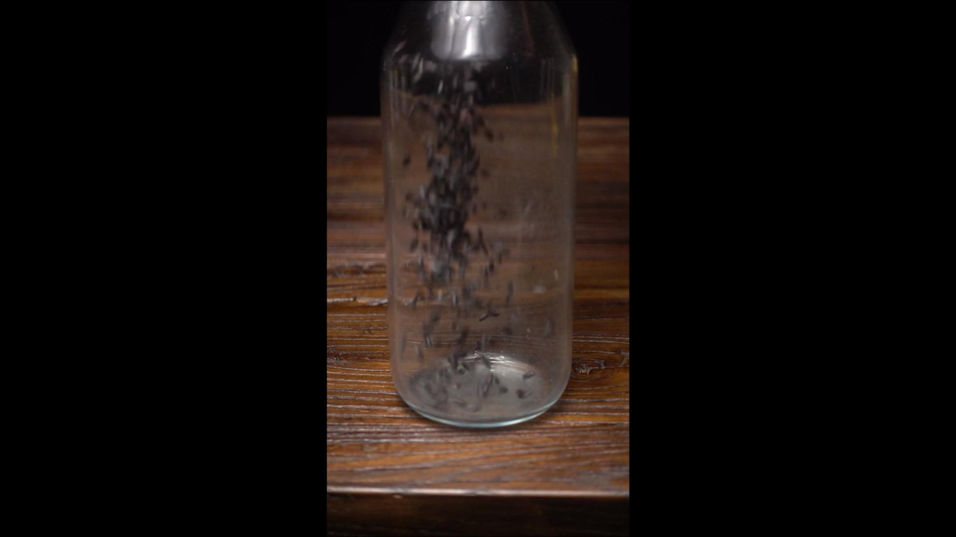 竖屏升格黑米玻璃瓶中下落视频的预览图