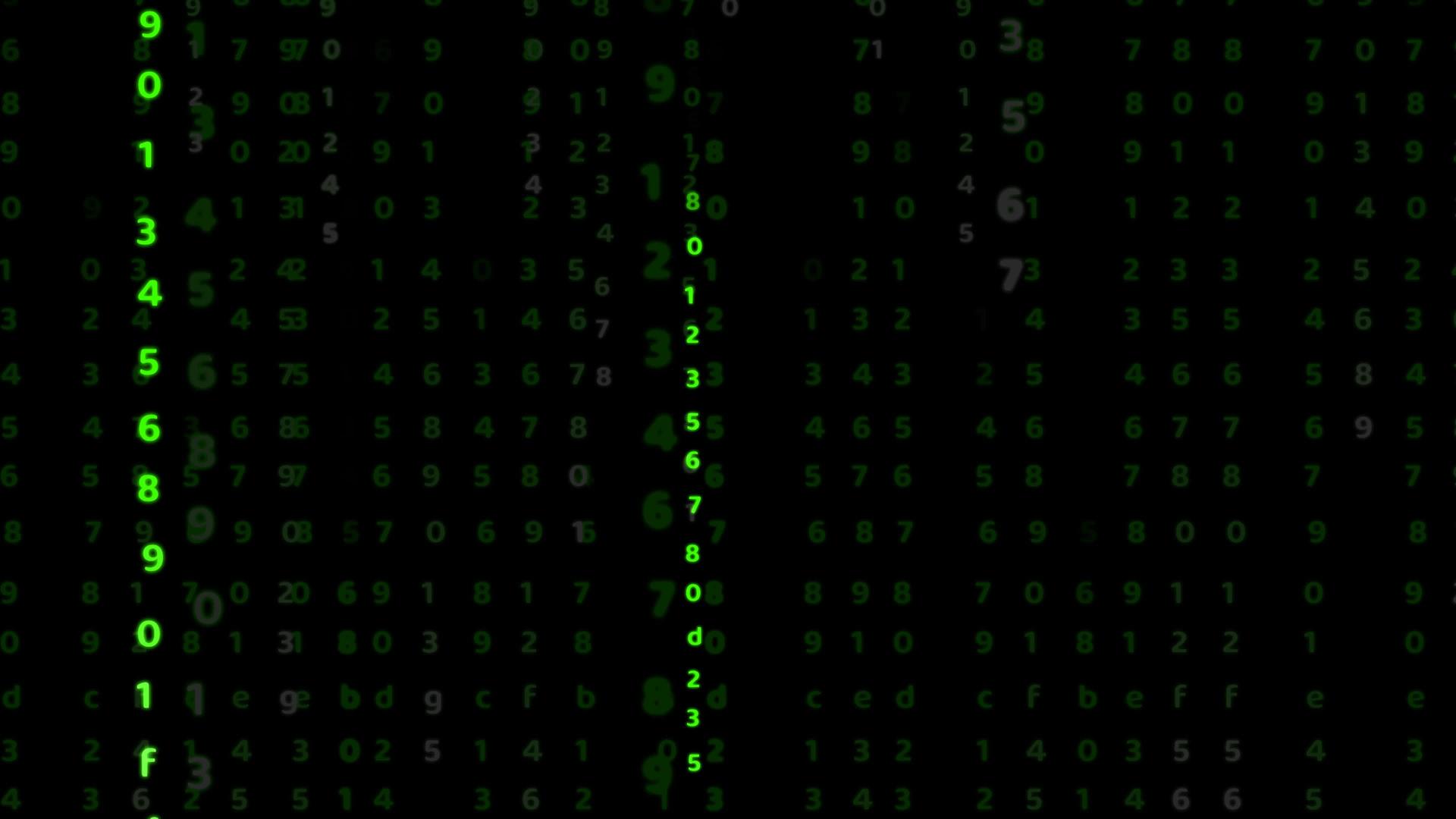 黑屏上运动的绿色抽象文本效果动作矩阵表视频的预览图