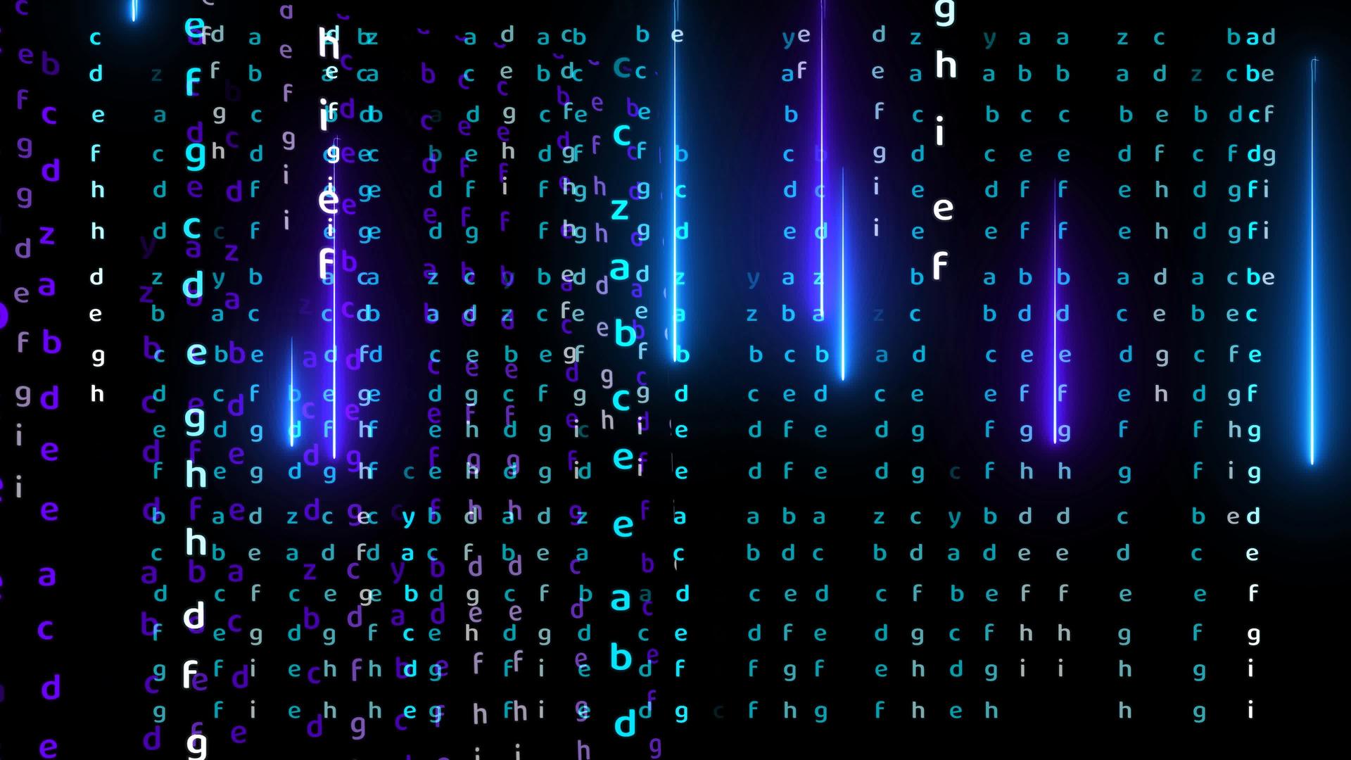蓝色和紫色激光字母数字落在黑屏上视频的预览图
