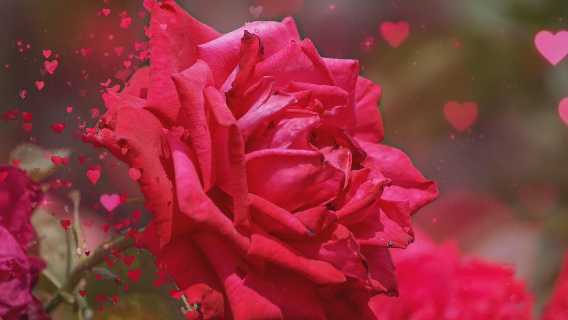 浪漫背景电影红玫瑰和红心视频的预览图