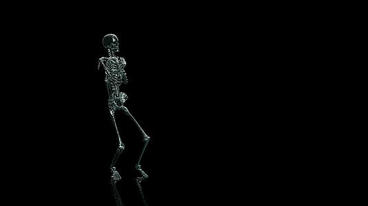 骷髅在反射的黑色地板上跳舞视频的预览图