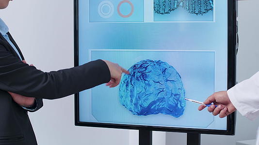 指向3D大脑模拟科学家的手掌片段视频的预览图